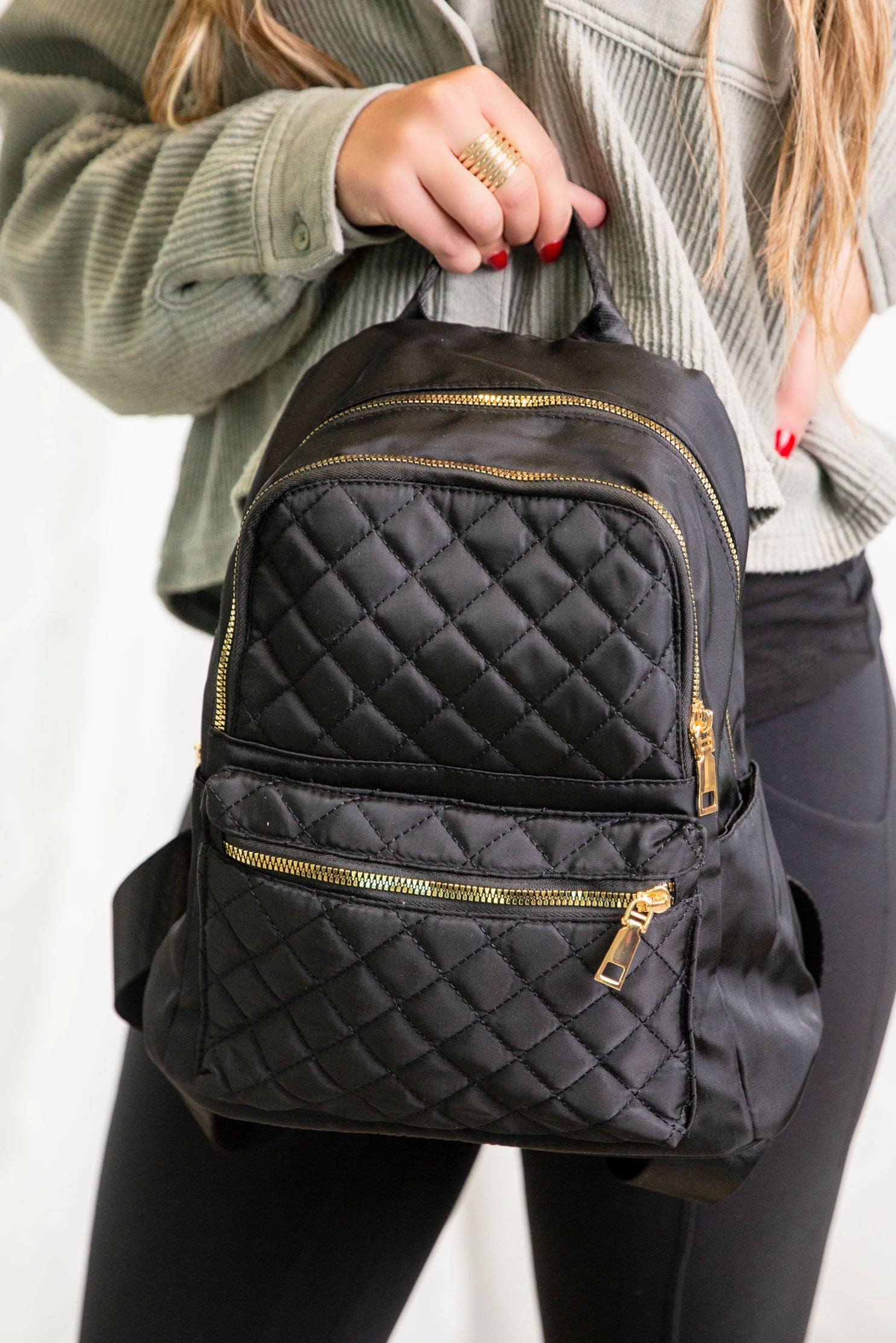 Black Quilted Backpack Bag Tote Purse | beautybrew