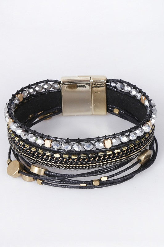 Multi Strand Leather Bracelet with Magnetic Clasp