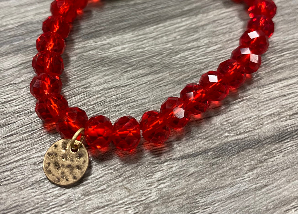 This is a photo of a Crystal Bead Bracelet in red.