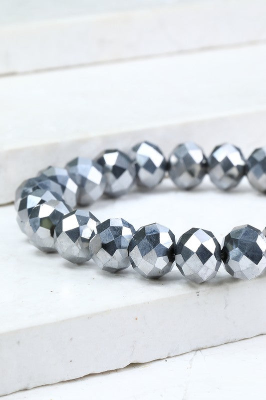 This is a photo of a Crystal Bead Bracelet in hematite.